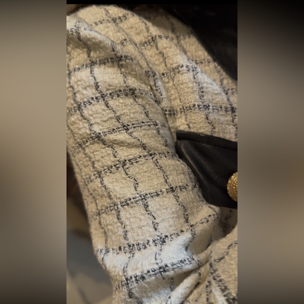 New Tweed Button-Front Mini Dress with Black Pocket Accents - Picture 7 of 9